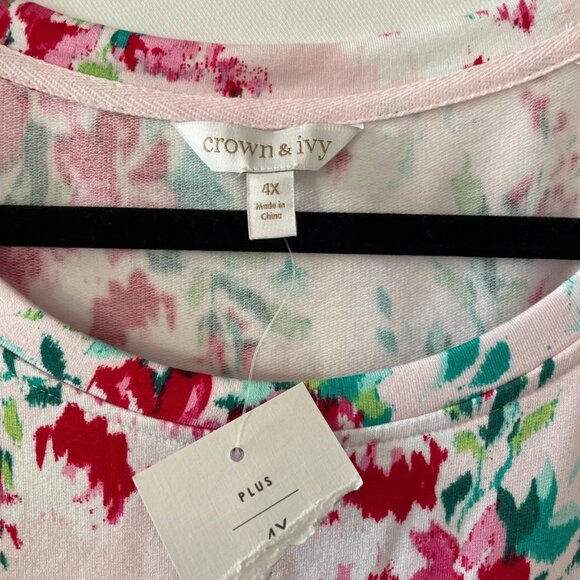 NWT Crown & Ivy Womens Baby Pink 3/4 Sleeve Floral Oversized Top Plus Size 4X - Picture 3 of 8